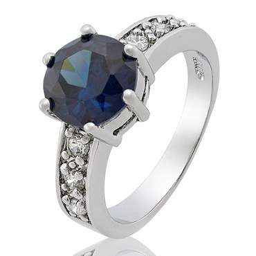 **SPARKLING CLASSIC ROUND CUT BLUE SAPPHIRE RING SET IN 18CT WHITE GOLD**