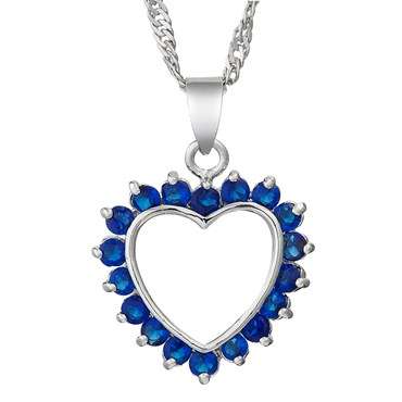 **STUNNING WHITE GOLD BLUE SAPPHIRE HEART PENDANT WITH CHAIN**