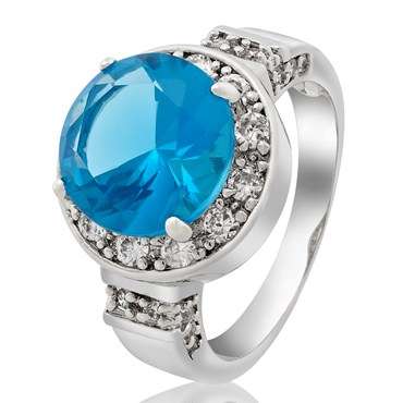 **DESIGNER WHITE GOLD ROUND CUT AQUAMARINE COCKTAIL RING**