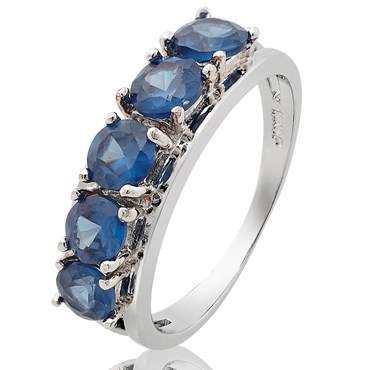 **DESIGNER WHITE GOLD ROUND CUT BLUE SAPPHIRE JOURNEY RING**