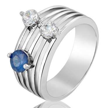 **BEAUTIFUL WHITE GOLD ROUND CUT BLUE & WHITE SAPPHIRE RING **