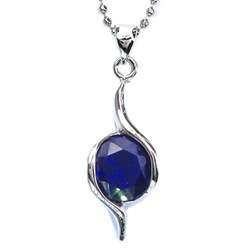 **STUNNING WHITE GOLD ROUND CUT BLUE SAPPHIRE PENDANT WITH CHAIN**