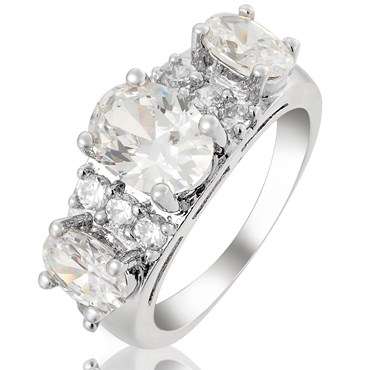 **DESIGNER WHITE GOLD OVAL CUT WHITE TOPAZ ETERNITY RING**