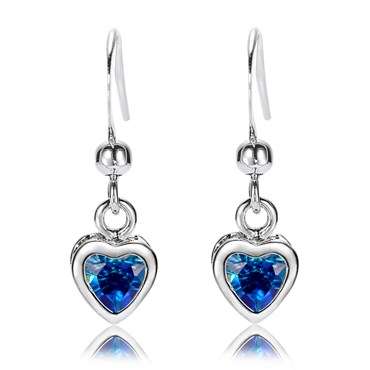 **GORGEOUS HEART CUT BLUE SAPPHIRE EARRINGS SET IN WHITE GOLD**
