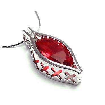 **STUNNING WHITE GOLD MARQUISE CUT RED RUBY PENDANT WITH CHAIN**