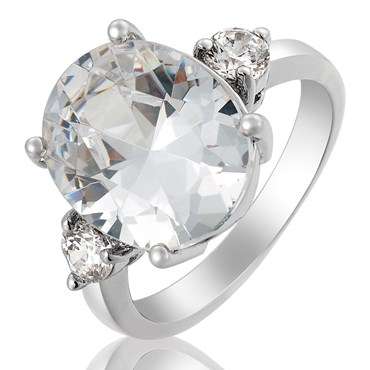 **CLASSIC WHITE GOLD OVAL CUT WHITE TOPAZ RING**