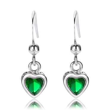 **GORGEOUS HEART CUT GREEN EMERALD EARRINGS SET IN WHITE GOLD**