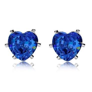 **GORGEOUS WHITE GOLD  BLUE SAPPHIRE HEART CUT STUD EARRINGS **