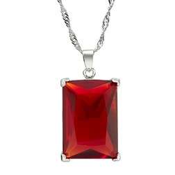 **STUNNING WHITE GOLD  RED RUBY PENDANT WITH CHAIN**