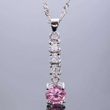 **STUNNING WHITE GOLD PINK SAPPHIRE AND SIMULATED DIAMOND PENDANT WITH CHAIN**