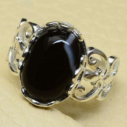 "BOHEMIAN LOOK is BACK" ... STUNNING LATEST LOOK NATURAL BLACK ONYX solid 925 sterling silver ring !