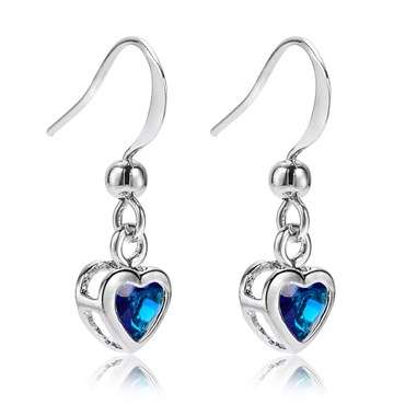 **GORGEOUS HEART CUT BLUE SAPPHIRE EARRINGS SET IN WHITE GOLD**