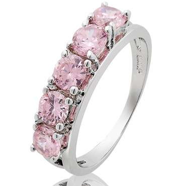 **DESIGNER WHITE GOLD ROUND CUT PINK SAPPHIRE JOURNEY RING**