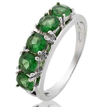 **DESIGNER WHITE GOLD ROUND CUT GREEN EMERALD JOURNEY RING**