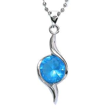 **STUNNING WHITE GOLD ROUND CUT AQUAMARINE  PENDANT WITH CHAIN**