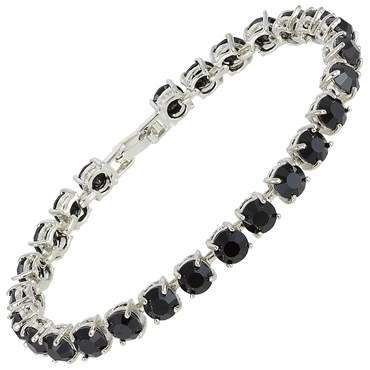 **STUNNING ROUND CUT BLACK ONYX TENNIS BRACELET SET IN WHITE GOLD**