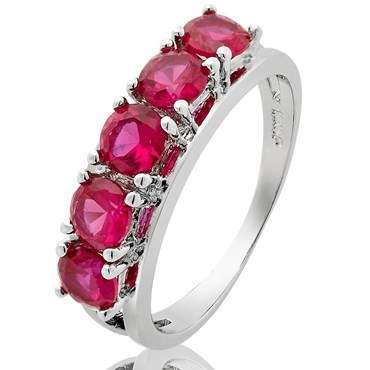 **DESIGNER WHITE GOLD ROUND CUT RED RUBY JOURNEY RING**