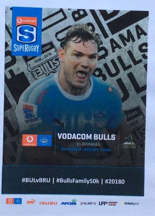 BULLS V BRUMBIES MATCH PROGRAMME (26 MAY 2018) SUPER RUGBY