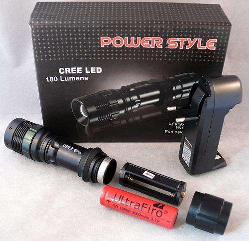 Rechargeable 180 Lumens Cree (LED) flashlight 3 modes: high,low,flashing + zoom + wall charger