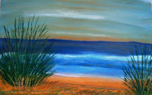 ACRYLIC  ON  WOODEN CANVAS BOX ,600x330x30mm. HANG AS IS.