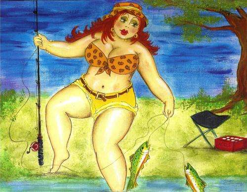 FAT LADY ON CANVAS, PRINT. SIZE  250x200MM
