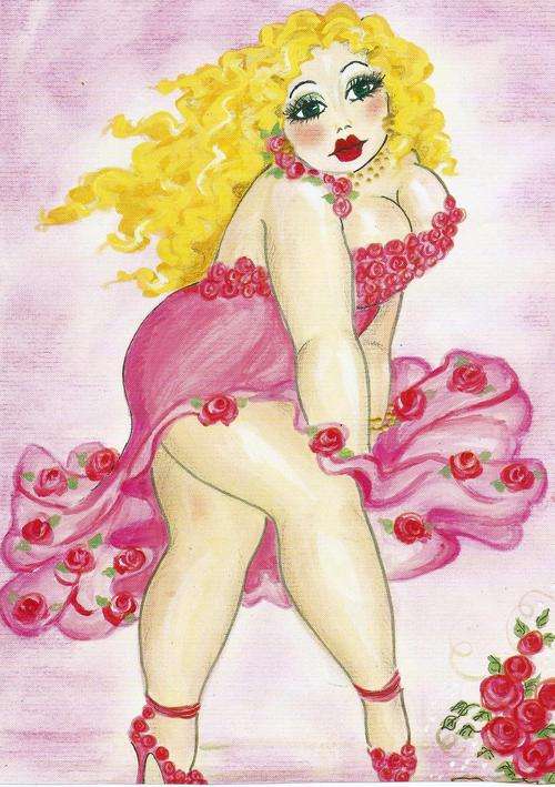 FAT LADY ON CANVAS, PRINT. SIZE  210x200MM