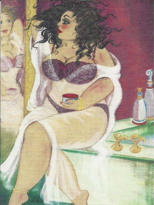 FAT LADY ON CANVAS, PRINT. SIZE  260x200mm