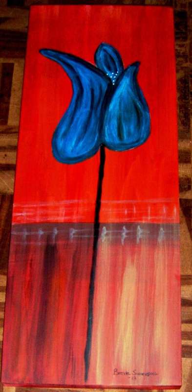 BLUE FLOWER ON WOODEN BOX CANVAS SIZE L 600X230X30MM