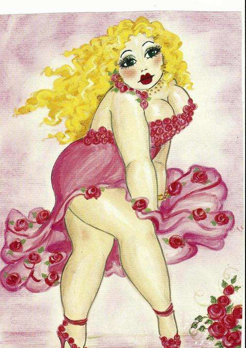 FAT LADY ON CANVAS, PRINT,  CANVAS SIZE 260X200MM