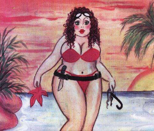 FAT LADY ON CANVAS, PRINT,   SIZE 220x180mm