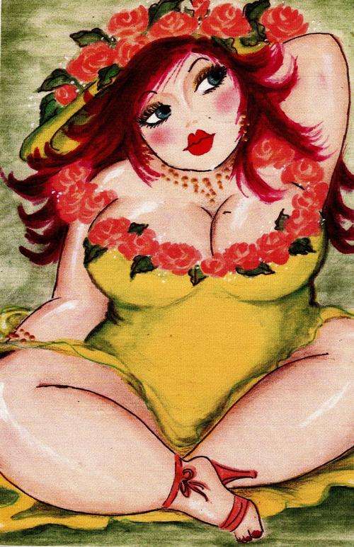 FAT LADY ON CANVAS, PRINT, SIZE 270X180MM