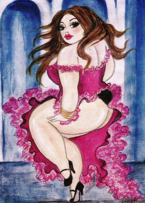 FAT LADY ON CANVAS, PRINT, SIZE 220X150MM