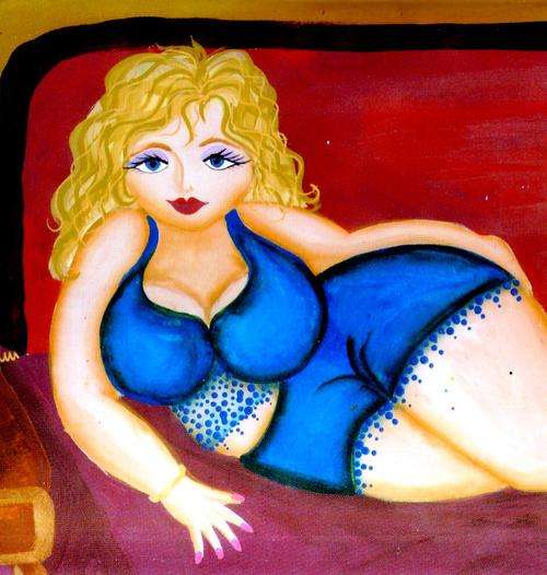FAT LADY ON CANVAS, PRINT, SIZE 270X200MM