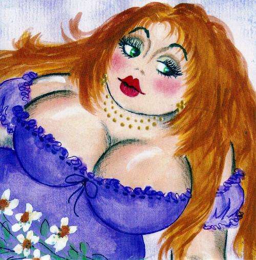 FAT LADY ON CANVAS, PRINT, SIZE 270X200MM