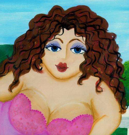FAT LADY ON CANVAS, PRINT, SIZE 270X200MM