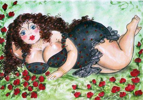 FAT LADY ON CANVAS, PRINT, SIZE 270X200MM