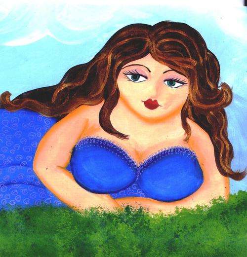FAT LADY ON CANVAS, PRINT, SIZE 270X200MM