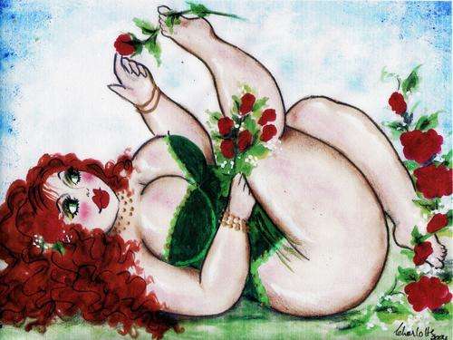FAT LADY ON CANVAS, A4  PRINT
