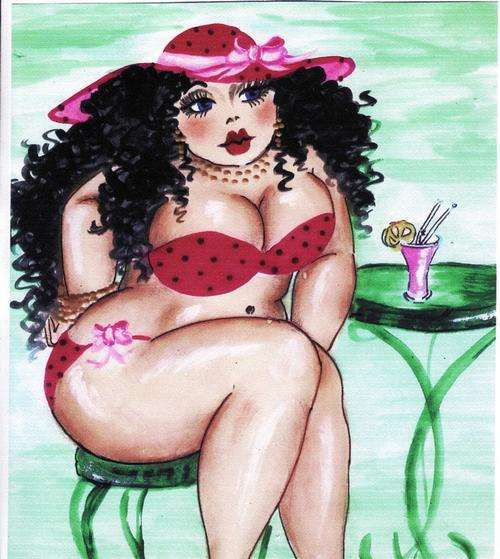 FAT LADY ON CANVAS, PRINT, SIZE 230X200MM