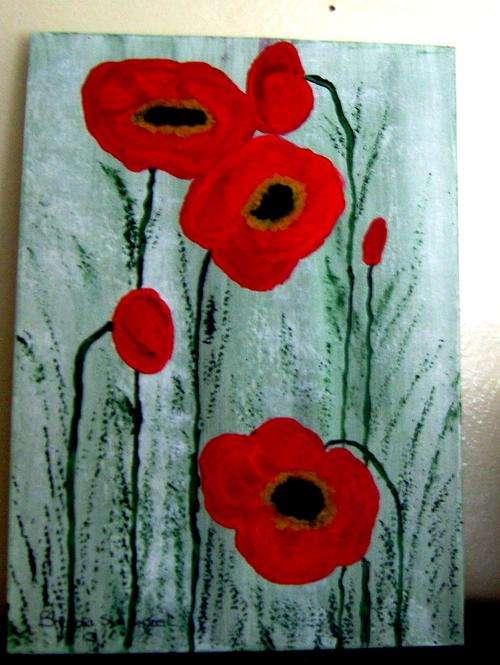 ACRYLIC  FLOWERS ON WOODEN BOX CANVAS  AS PER PIC. 300X210MM.