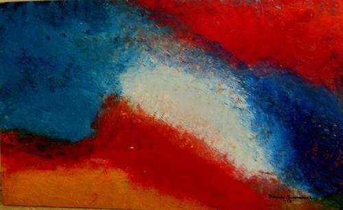 ABSTRACT PAINTING ON BOARD. SIZE 590x360mm.