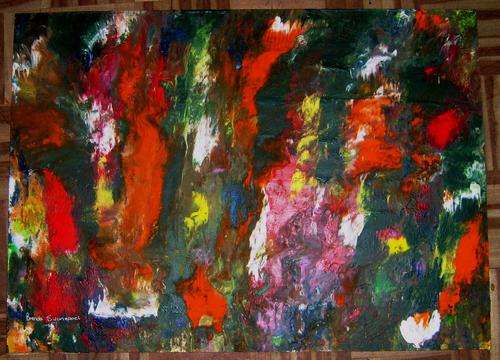 ABSTRACT ACRYLIC  ON BOARD. SIZE 560X410MM.