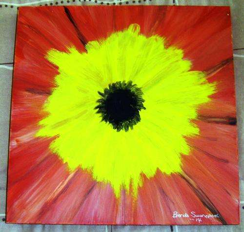 ABSTRACT ACRYLIC FLOWER ON WOODEN BOX CANVAS. SIZE 300X300MM