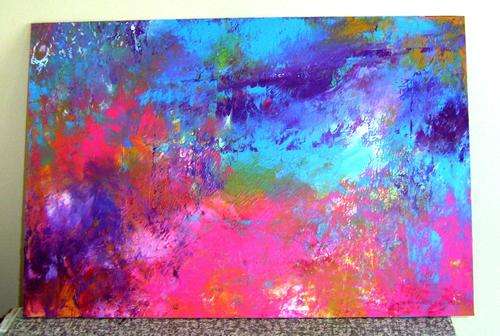 ABSTRACT ACRYLIC SIZE ON WOODEN BOARD. 610X410MM