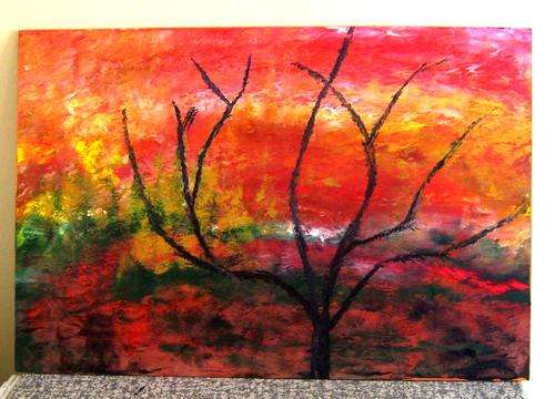ABSTRACT ACRYLIC ON WOODEN BOARD SIZE 610X410.