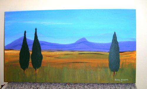 ACRYLIC PAINTING ON WOODEN CANVAS BOARD, SIZE 600X330X30MM