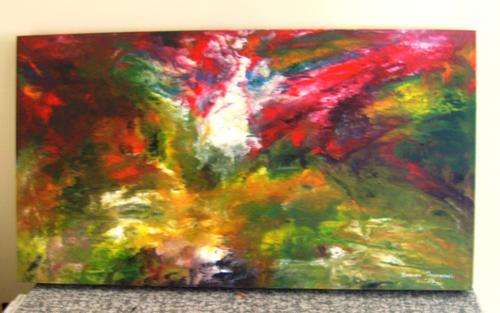 ABSTRACT ACRYLIC PAINTING ON WOODEN CANVAS BOARD, SIZE 600X330X30MM
