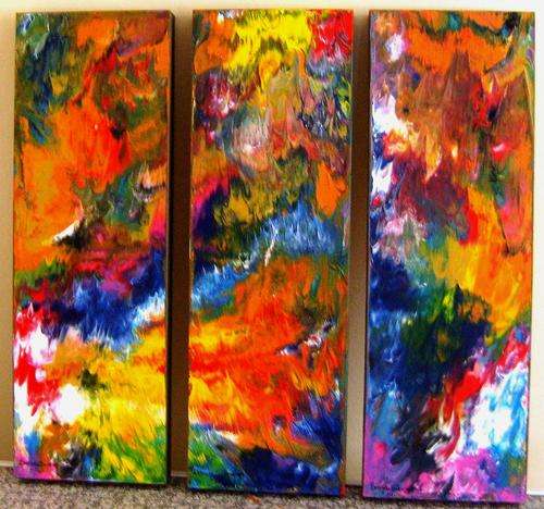 SET OF 3 ABSTRACT ACRYLIC 450X150X30MM EACH,450X450MM TOGETHER
