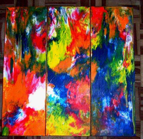 SET OF 3 ABSTRACT ACRYLIC 450X150X30MM EACH,450X450MM TOGETHER