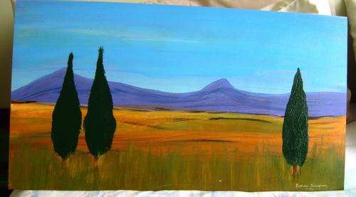 Acrylic Landscape painting on wooden board size 600x330mm